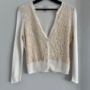 Vintage Caché Silk / Wool Blend Cardigan with Lace Detail Size Medium